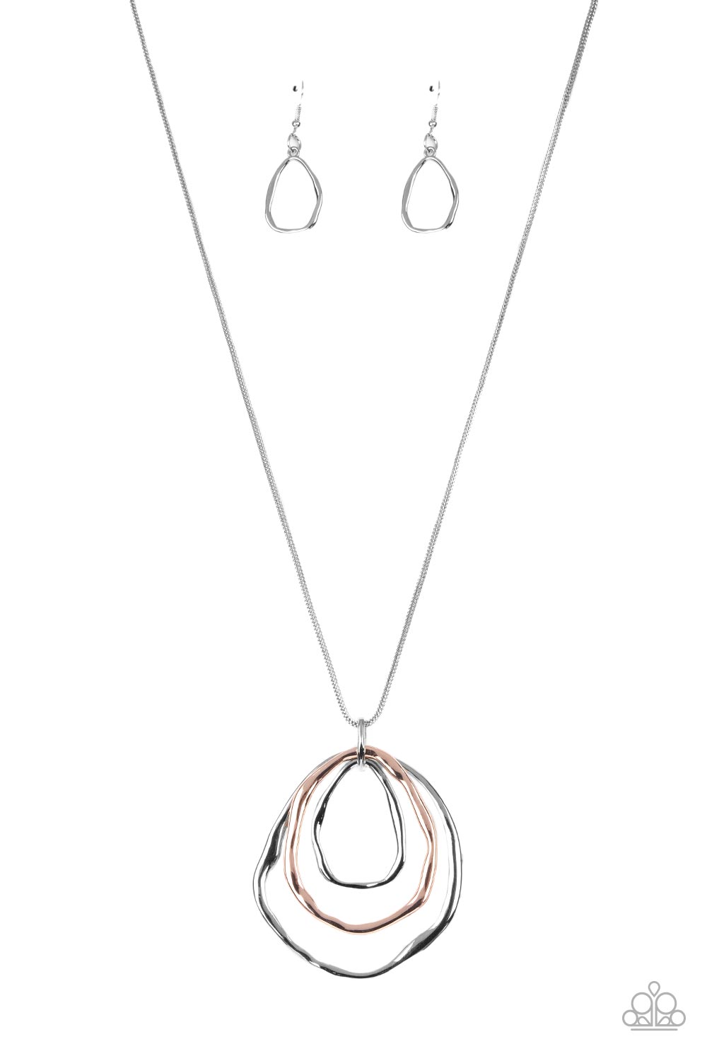 Revamped Relic - Silver and Rose Gold Hammered Oval Necklace